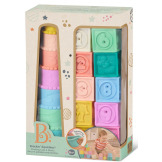 MIĘKKIE KLOCKI I KUBECZKI SENSORYCZNE 2w1 pastelowe do nauki liczenia Stackin’ Squishies 17 el. B.Toys 6m+