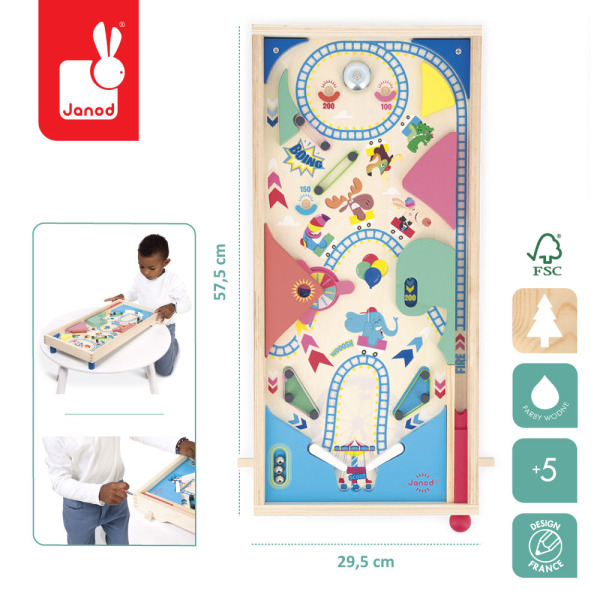 PINBALL drewniana gra zręcznościowa tor dla kulek Applepop Janod 5+