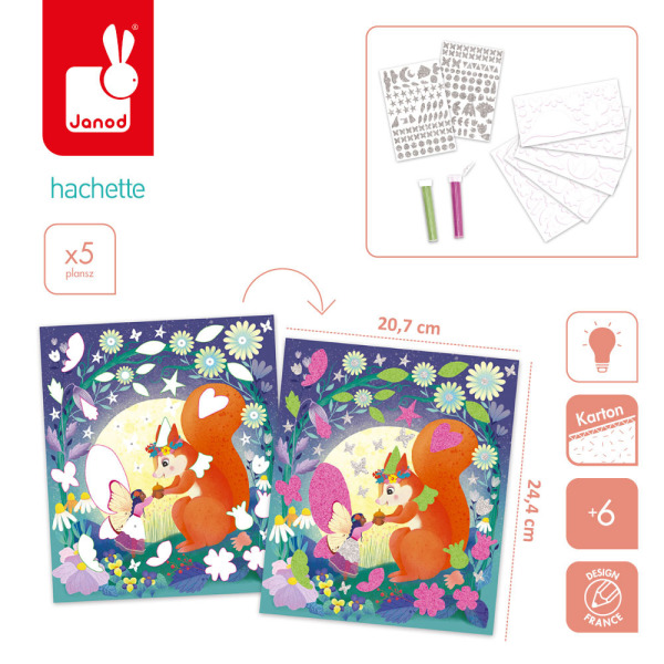 WRÓŻKI zestaw kreatywny Naklejki piankowe i fosforescencyjne piaski Magic Fairies JANOD 6+