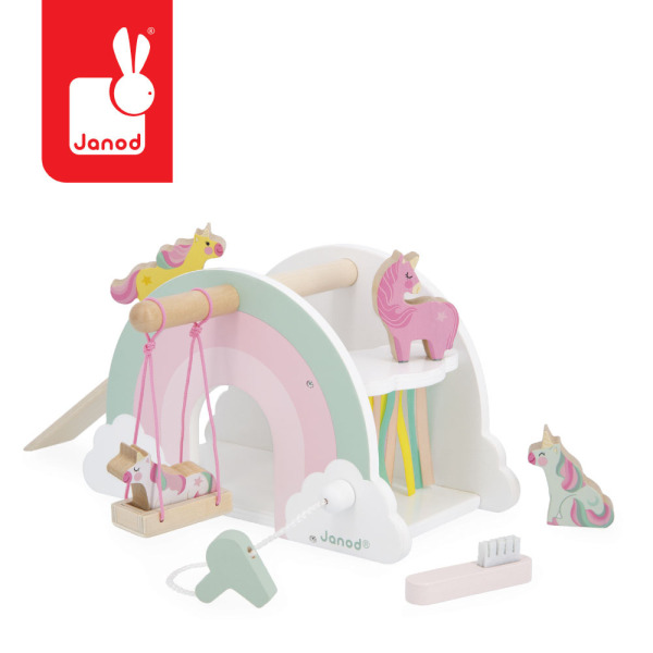Drewniany domek jednorożców z 5 akcesoriami JEDNOROŻCE Janod 18m+