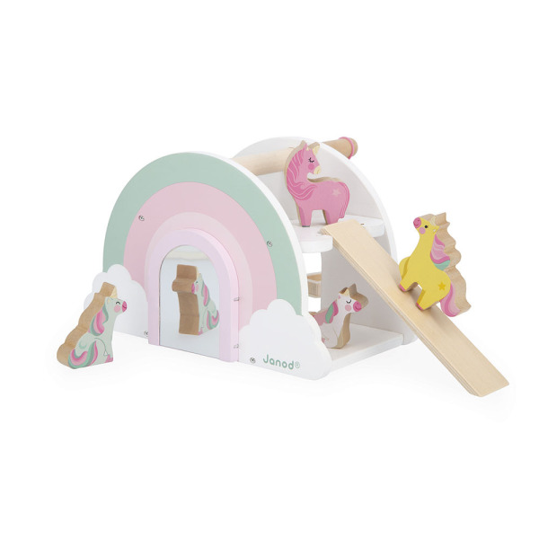 Drewniany domek jednorożców z 5 akcesoriami JEDNOROŻCE Janod 18m+