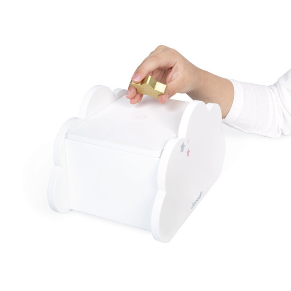 Drewniana szkatułka na biżuterię z lusterkiem, naszyjnikiem i bransoletką JEDNOROŻCE Janod 3+