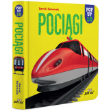 POCIĄGI. POP-UP rozkładana książka kartonowa Dawid Hawcock wyd. JupiJo 3+