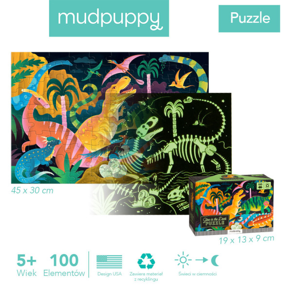 PARK DINOZAURÓW puzzle świecące w ciemności 100 el. Mudpuppy 5+
