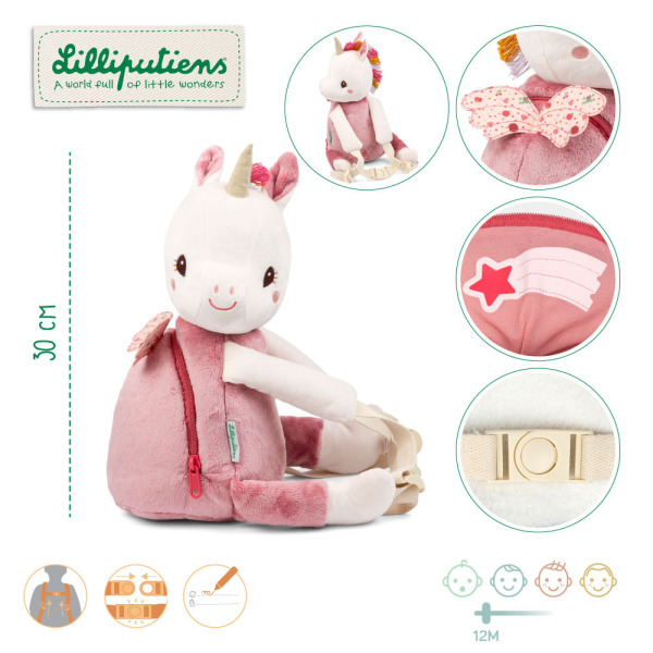 JEDNOROŻEC LENA miękki plecak przytulanka Lilliputiens 12m+