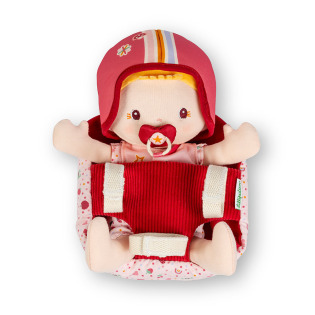 LENA szmaciana lalka dzidziuś w foteliku rowerowym z komforterem i kaskiem 24 cm Lilliputiens 18msc+