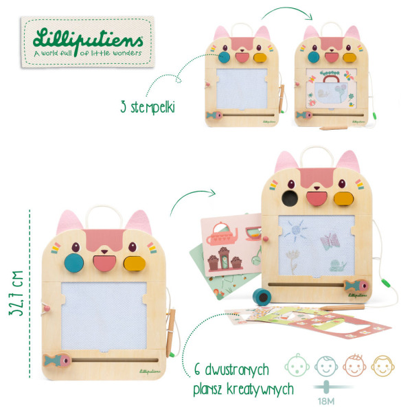 KOTKA JEANNE drewniana tablica znikopis Lilliputiens 18msc+