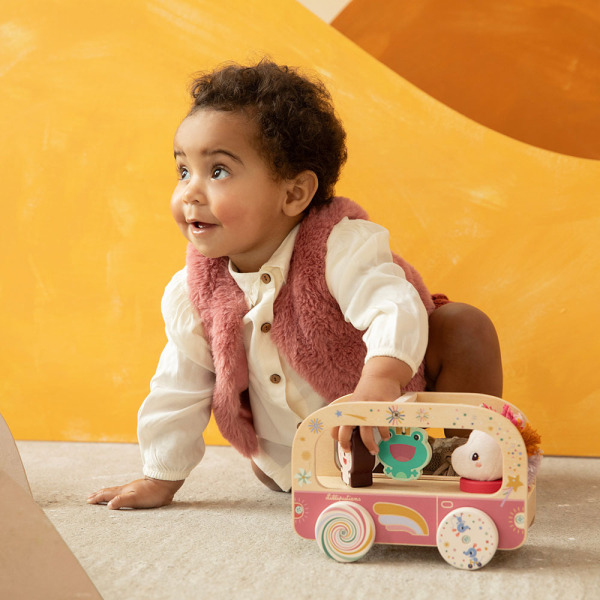 JEDNOROŻEC LENA drewniany autobus sorter do ciągnięcia Lilliputiens 12 msc+