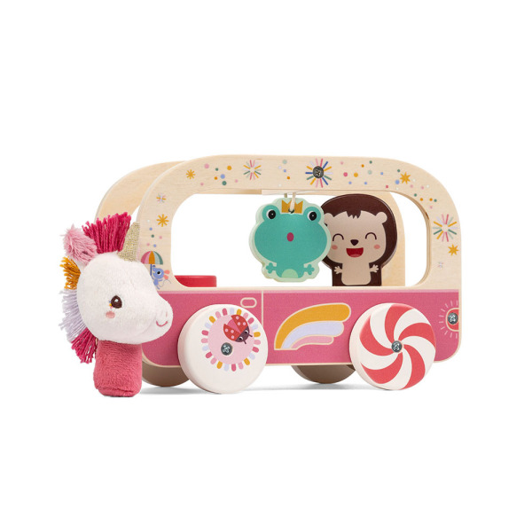 JEDNOROŻEC LENA drewniany autobus sorter do ciągnięcia Lilliputiens 12 msc+