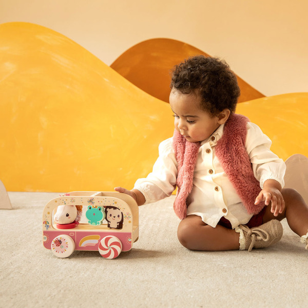 JEDNOROŻEC LENA drewniany autobus sorter do ciągnięcia Lilliputiens 12 msc+