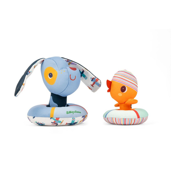 PIESEK JULES I KACZOREK GASPARD przytulanki do kąpieli Lilliputiens 6 msc+