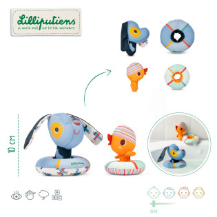 PIESEK JULES I KACZOREK GASPARD przytulanki do kąpieli Lilliputiens 6 msc+