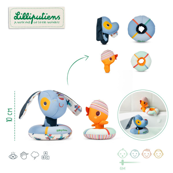 PIESEK JULES I KACZOREK GASPARD przytulanki do kąpieli Lilliputiens 6 msc+