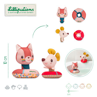 KOTKA JEANNE I MYSZKA NINA przytulanki do kąpieli Lilliputiens 6 msc+