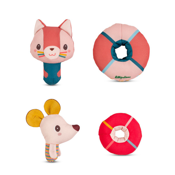 KOTKA JEANNE I MYSZKA NINA przytulanki do kąpieli Lilliputiens 6 msc+