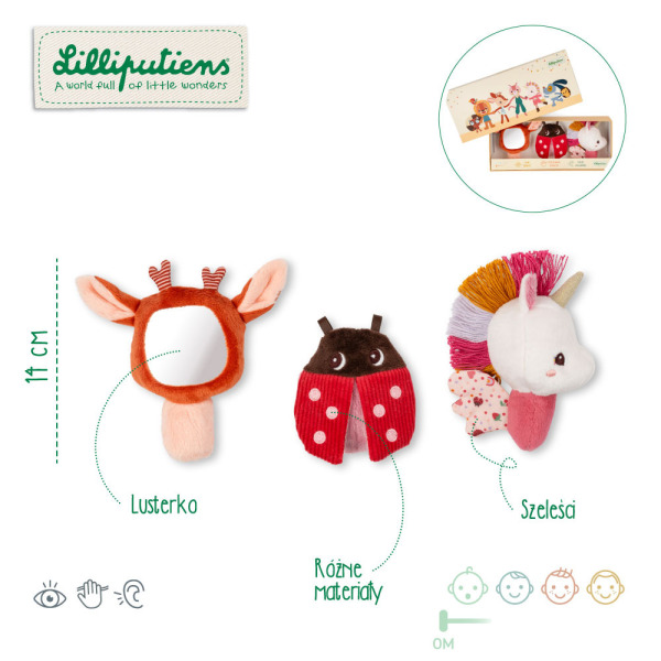 JEDNOROŻEC LENA multisensoryczny zestaw rozwijający zmysły 3 el. Lilliputiens 0+