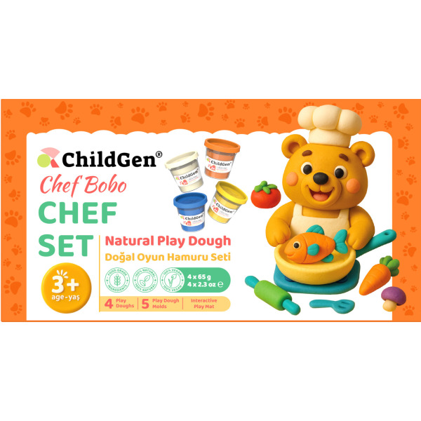 KUCHARZ BOBO zestaw kreatywny 100% naturalna ciastolina 4 szt. x 65g i akcesoria Paw Pals ChildGen 3+