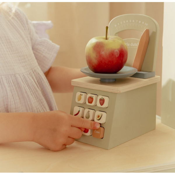 DREWNIANA WAGA SKLEPOWA ze wskaźnikiem do zabawy dla dzieci FSC Little Dutch 3+