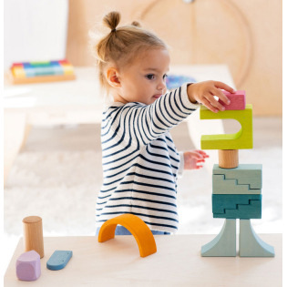 KOLORY NIEBA drewniana układanka na podstawce pastelowe klocki 27 el. Grimm's