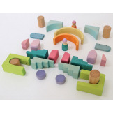 KOLORY NIEBA drewniana układanka na podstawce pastelowe klocki 27 el. Grimm's