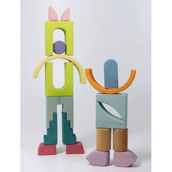 KOLORY NIEBA drewniana układanka na podstawce pastelowe klocki 27 el. Grimm's