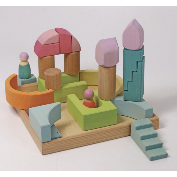 KOLORY NIEBA drewniana układanka na podstawce pastelowe klocki 27 el. Grimm's