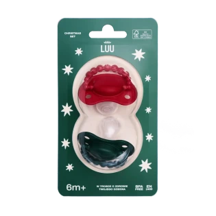 Smoczek pozycjonujący zestaw świąteczny 2 smoczków HOLY GREEN i SANTA RED 0-3M LUU Kids