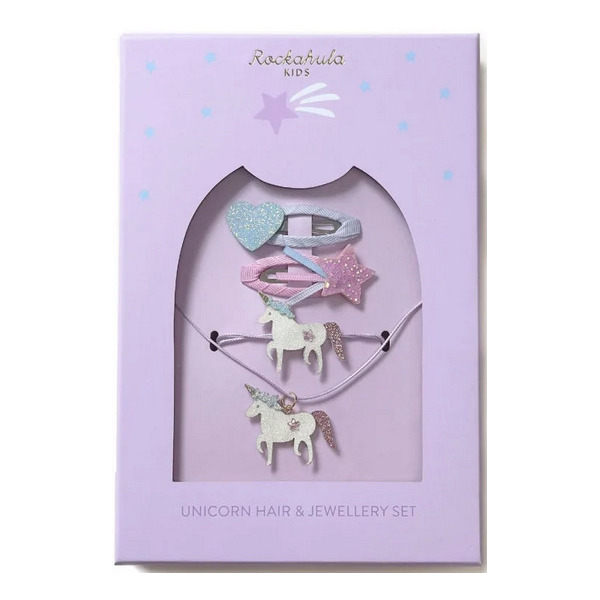 JEDNOROŻEC zestaw 4 el. spinki do włosów, naszyjnik, bransoletka Unicorn Hair & Jewellery Set Rockahula