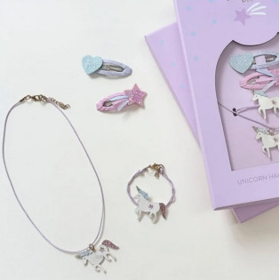 JEDNOROŻEC zestaw 4 el. spinki do włosów, naszyjnik, bransoletka Unicorn Hair & Jewellery Set Rockahula