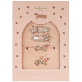 JAMNIK zestaw 4 el. spinki do włosów, naszyjnik, bransoletka Sausage Dog Hair & Jewellery Set Rockahula
