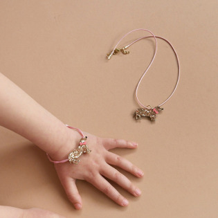 JAMNIK zestaw 4 el. spinki do włosów, naszyjnik, bransoletka Sausage Dog Hair & Jewellery Set Rockahula