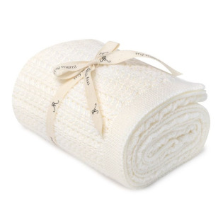 CREAM kremowy otulacz wełniany merino premium collection 90 x 90 cm Leaves My Memi