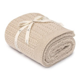 WARM BEIGE beżowy otulacz wełniany merino premium collection 90 x 90 cm Leaves My Memi