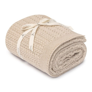 WARM BEIGE beżowy otulacz wełniany merino premium collection 90 x 90 cm Leaves My Memi