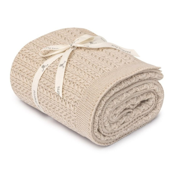 WARM BEIGE beżowy otulacz wełniany merino premium collection 90 x 90 cm Leaves My Memi