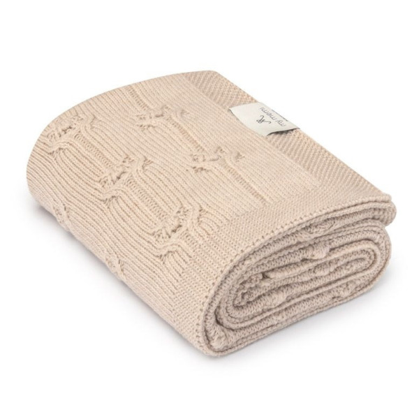 WARM BEIGE beżowy kocyk wełniany merino premium collection 80 x 100 cm Floral My Memi