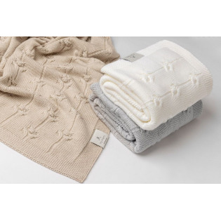 WARM BEIGE beżowy kocyk wełniany merino premium collection 80 x 100 cm Floral My Memi