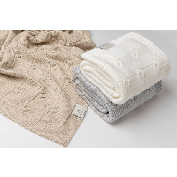 WARM BEIGE beżowy kocyk wełniany merino premium collection 80 x 100 cm Floral My Memi