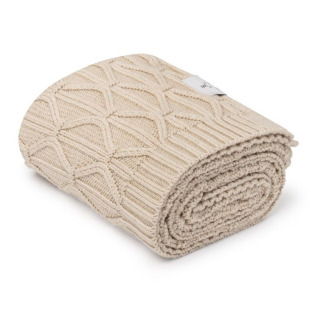 WARM BEIGE ciepły, beżowy kocyk wełniany merino premium collection 80 x 100 cm Wave My Memi