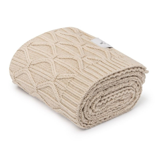 WARM BEIGE ciepły, beżowy kocyk wełniany merino premium collection 80 x 100 cm Wave My Memi