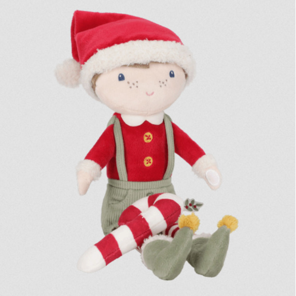 JIM świąteczna laleczka szmacianka z laską cukrową X-MAS 35 cm Little Dutch 12m+