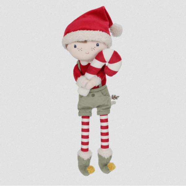 JIM świąteczna laleczka szmacianka z laską cukrową X-MAS 35 cm Little Dutch 12m+