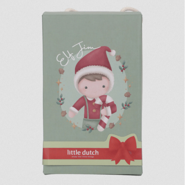 JIM świąteczna laleczka szmacianka z laską cukrową X-MAS 35 cm Little Dutch 12m+