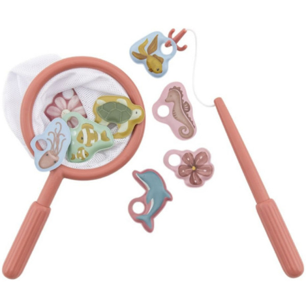 ŁOWIENIE RYBEK różowa wędka z podbierakiem do zabawy w kąpieli Pink Little Dutch 18m+