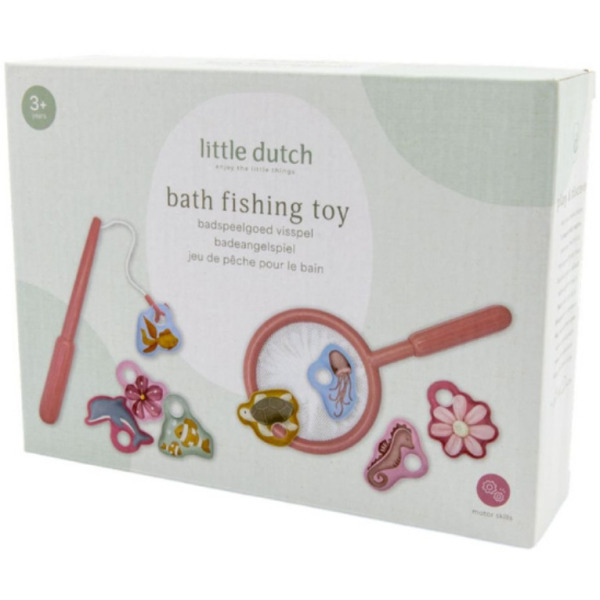 ŁOWIENIE RYBEK różowa wędka z podbierakiem do zabawy w kąpieli Pink Little Dutch 18m+