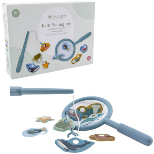 ŁOWIENIE RYBEK niebieska wędka z podbierakiem do zabawy w kąpieli Blue Little Dutch 18m+