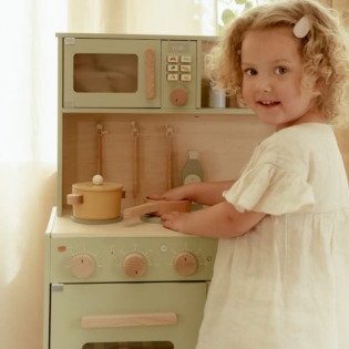 MIĘTOWA KUCHNIA drewniana z akcesoriami zabawa w dom, kuchnię i gotowanie FSC Little Dutch 3+