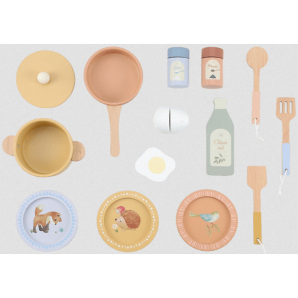 MIĘTOWA KUCHNIA drewniana z akcesoriami zabawa w dom, kuchnię i gotowanie FSC Little Dutch 3+