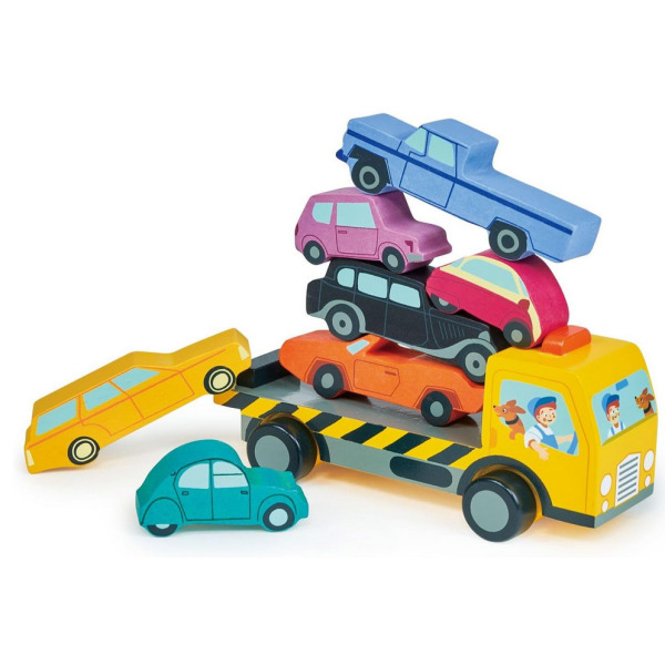 CIĘŻARÓWKA Z AUTKAMI drewniana gra zręcznościowa Tender Leaf Toys 18 msc+