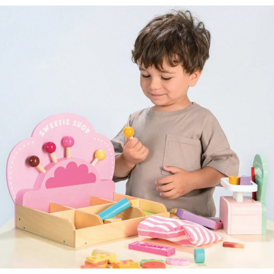 KOLOROWY SKLEPIK ZE SŁODYCZAMI drewniane akcesoria do zabawy w sklep i kawiarnię Sweetie Pic\'n\'Mix Tender Leaf Toys 3+